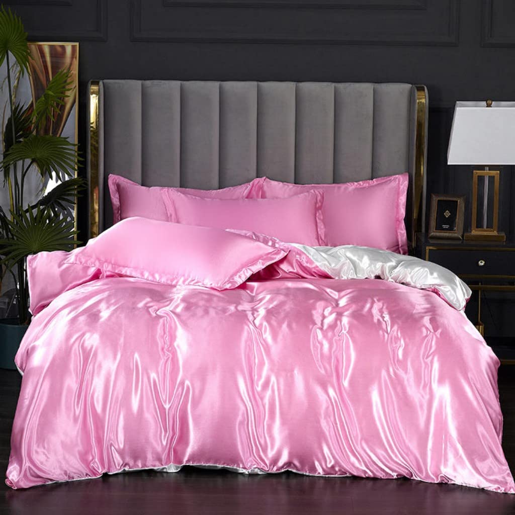 Satin Bedding Set King Wine Red Silk Like Satin Duvet Cover Set Luxury Soft Burgundy Comforter Cover Adults Bedroom Decor Chic Luxurious Sil