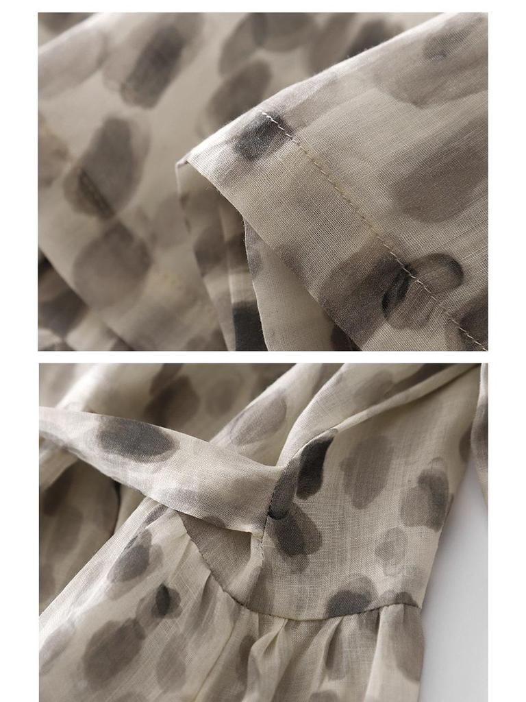 Xinxing 2025 V-neck Cotton Linen Swing Travel Dress - Mid-length Summer Vacation Wear