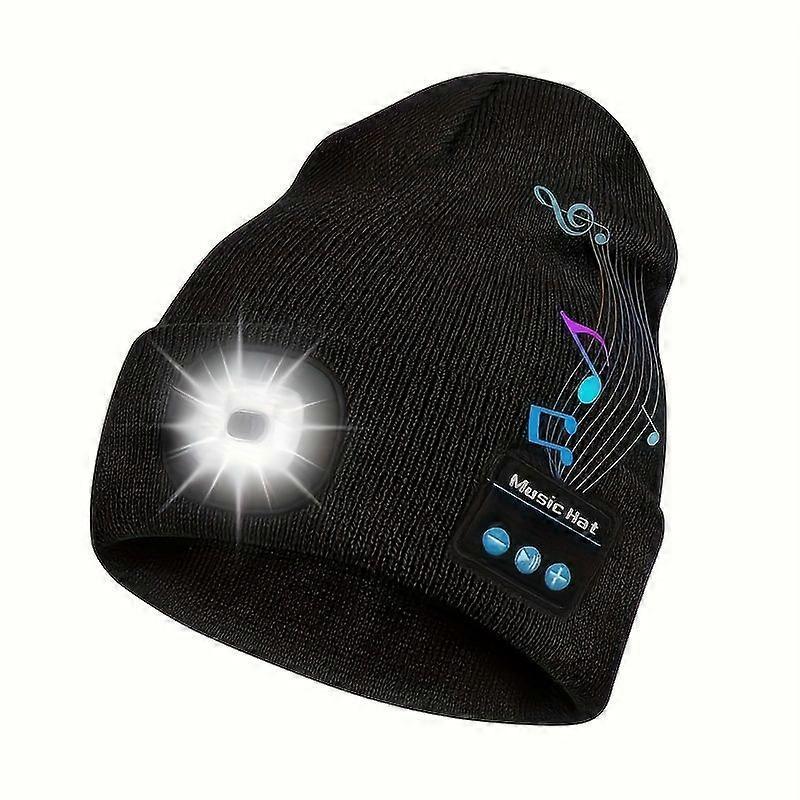 USB Rechargeable LED Beanie Cap, Wireless, Lithium Battery-Polymer, 250mAh, Type-C Charging, Non-Waterproof, with Built-in Headphones, Speaker & Micro