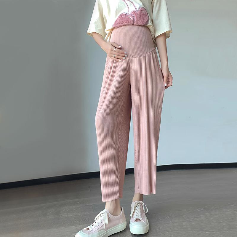 

Брюки для беременных Летняя одежда Новые тонкие брюки с широкими штанинами Не стесняют живот Длина девять точек Повседневная одежда для беременных 2XL розовый