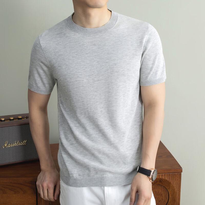 

ROMON Men s Linen Blend Round Neck Short Sleeve Knit T-Shirt L