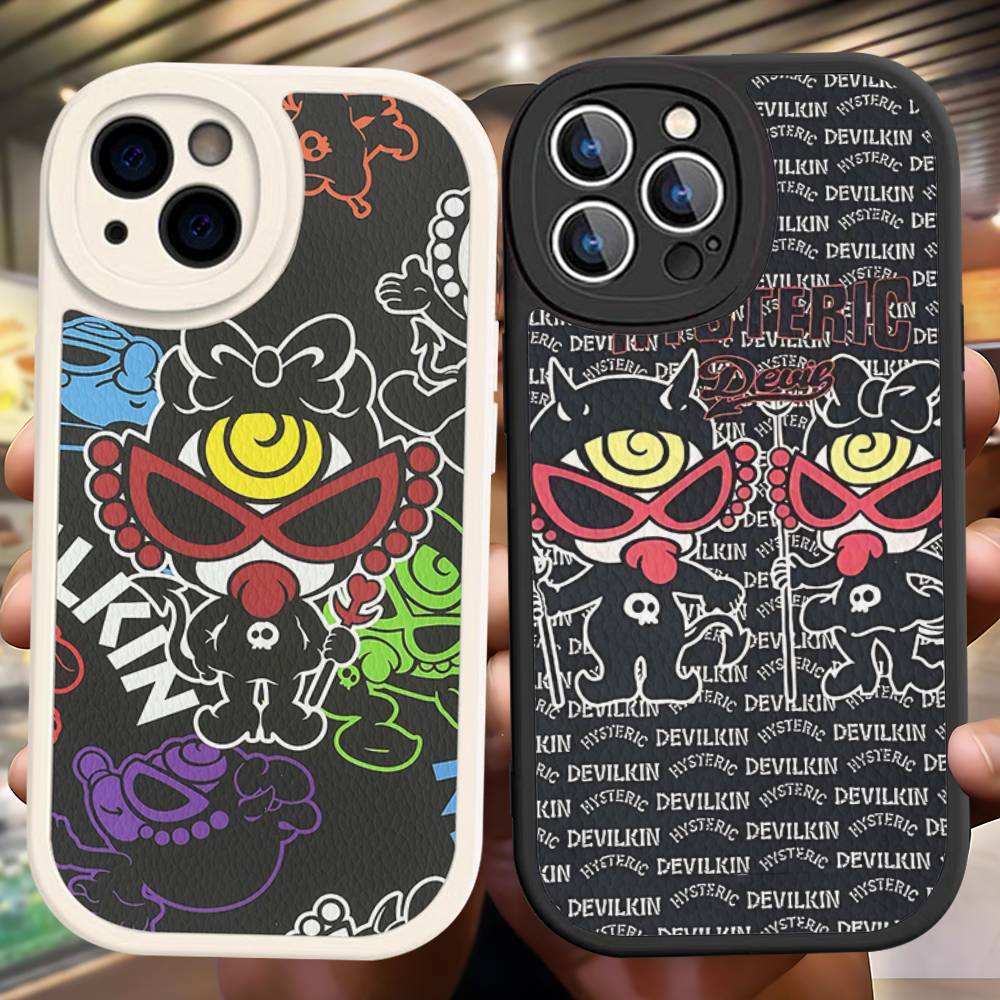 Japan Fashion H-Hysteric M-Mini Phone Case For iPhone 16 15 14 13 12 11 Pro Max Plus Leather Soft Cover