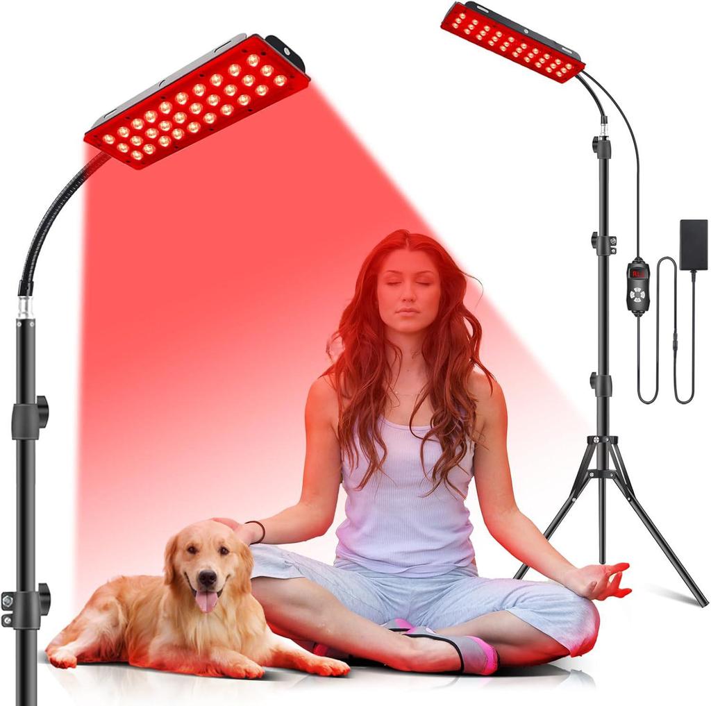 Adjustable Floor Stand Red Light Therapy Lamp - Single/Double Head with Tripod Gooseneck