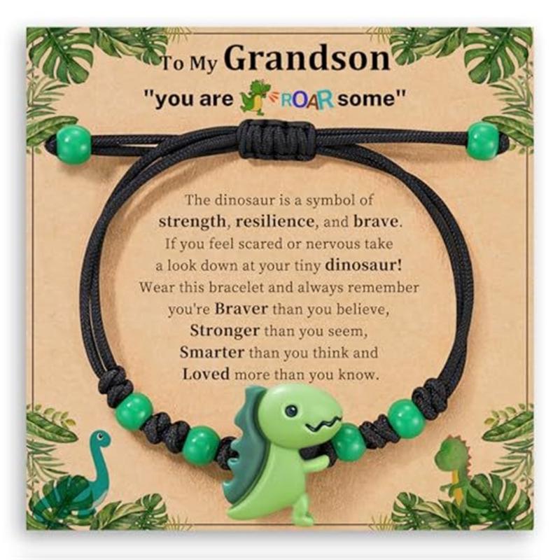 Colorful Resin Dinosaur Bracelet Handcrafted Adjustable For Children Adults Includes Message Card