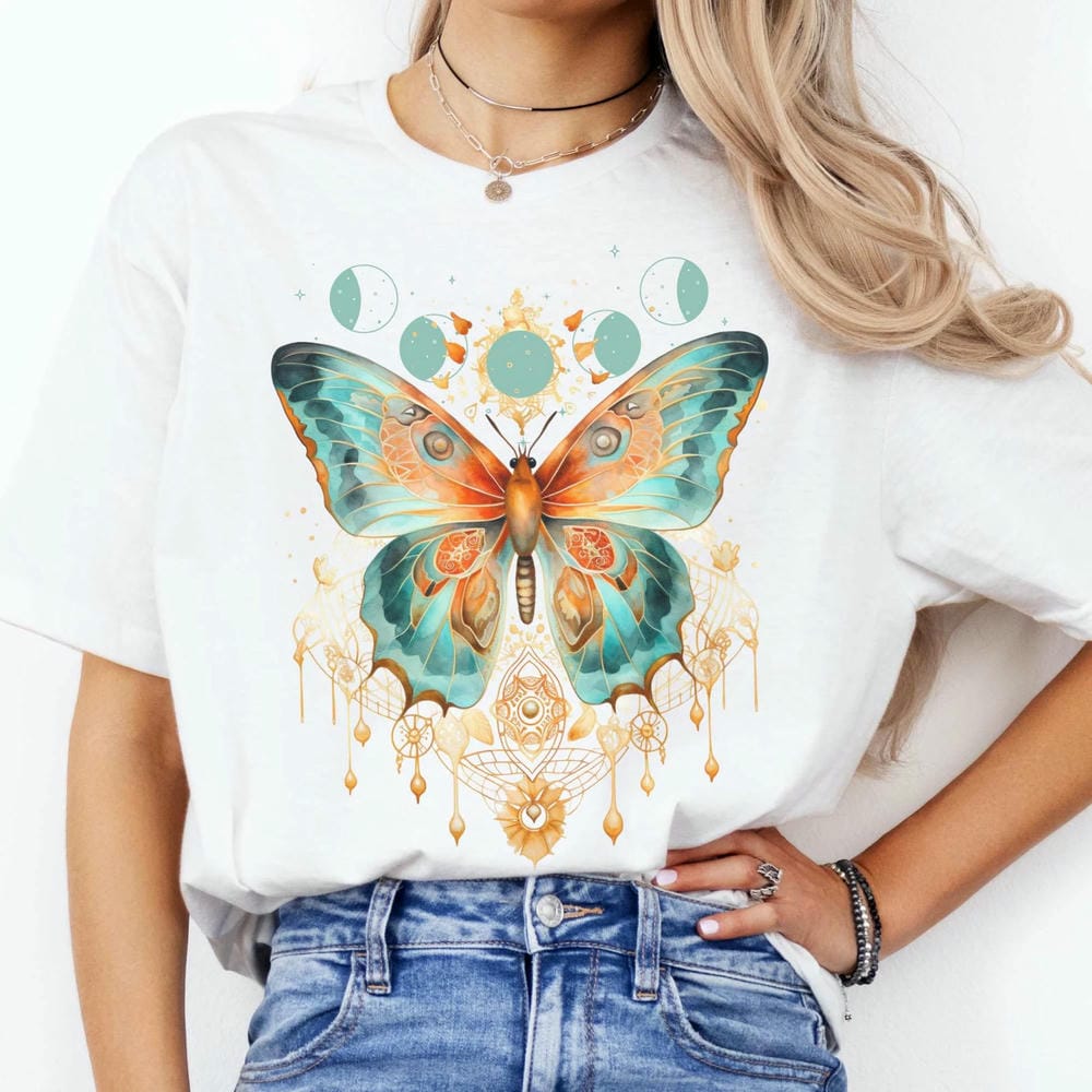 Butterfly Cottagecore Print TShirt Vintage Dark Acedemia Fantasy Y2K Unisex Shirt Casual Daily Short Sleeve Shirt Streetwear
