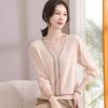 Stylish Spring Knit Top with Gauze Sleeves for Middle-aged and Elderly Women