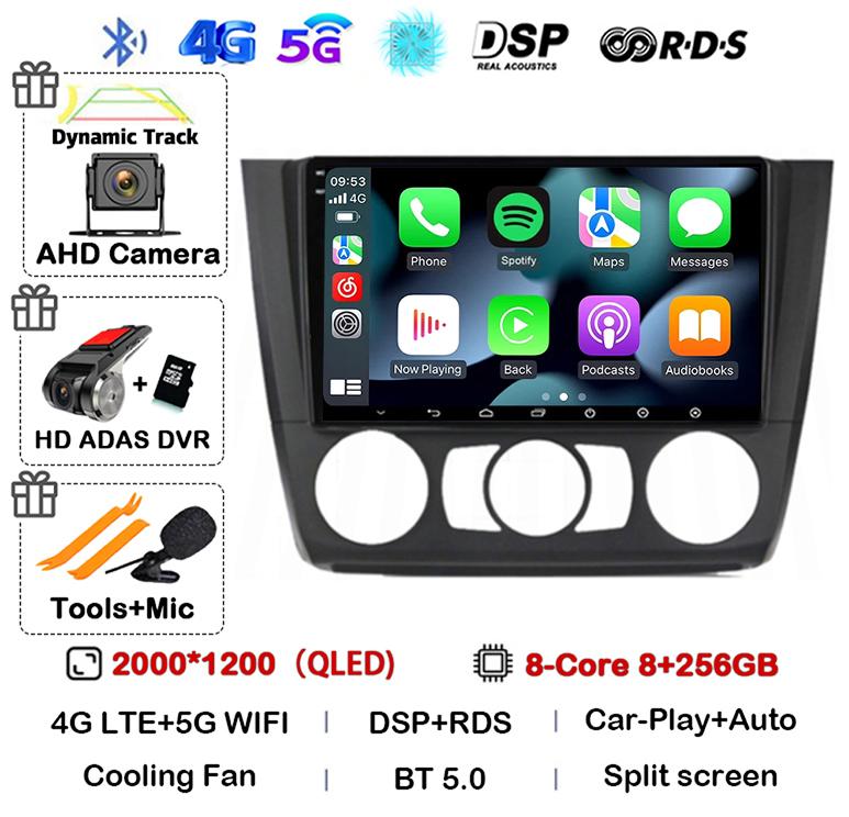 Android 14 Carplay Auto Car Radio For BMW 1 Series E81 E82 E87 E88 AT/MT 2004-2012 GPS Multimedia Stereo Player Audio WIFI+4G BT