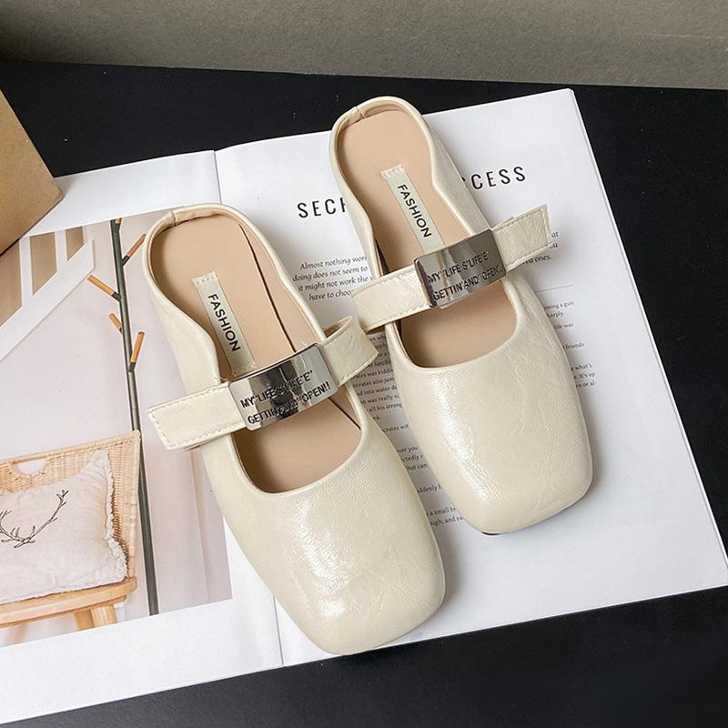 Mary Jane Bag Head Half Slippers Women's Outer Wear 2025 Spring and Autumn New Flat Bottom One Pedal Shoes Single Shoes