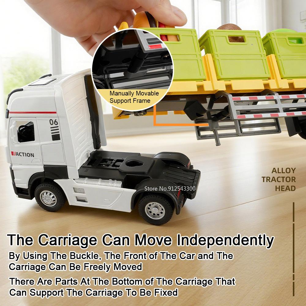 1:32 Freight Transport Car Double Layered Toy Model Alloy Diecast Pull Back Sound Light Engineering Vehicles Models for Boy Gift