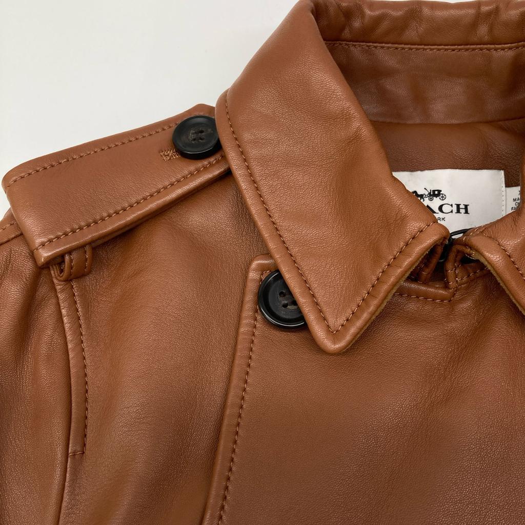 COACH F86434 Brown Lambskin Leather Belted Medium Coat coat XS BrownUsed