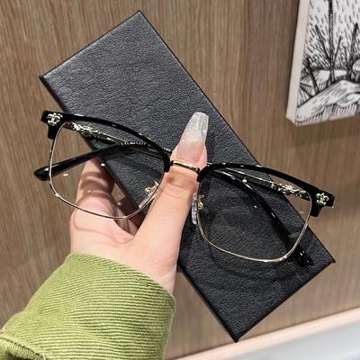 Vintage Brillenrand Damen Künstlerische Mode Blaulichtfilterbrille mit Myopiebrillenoption Tide