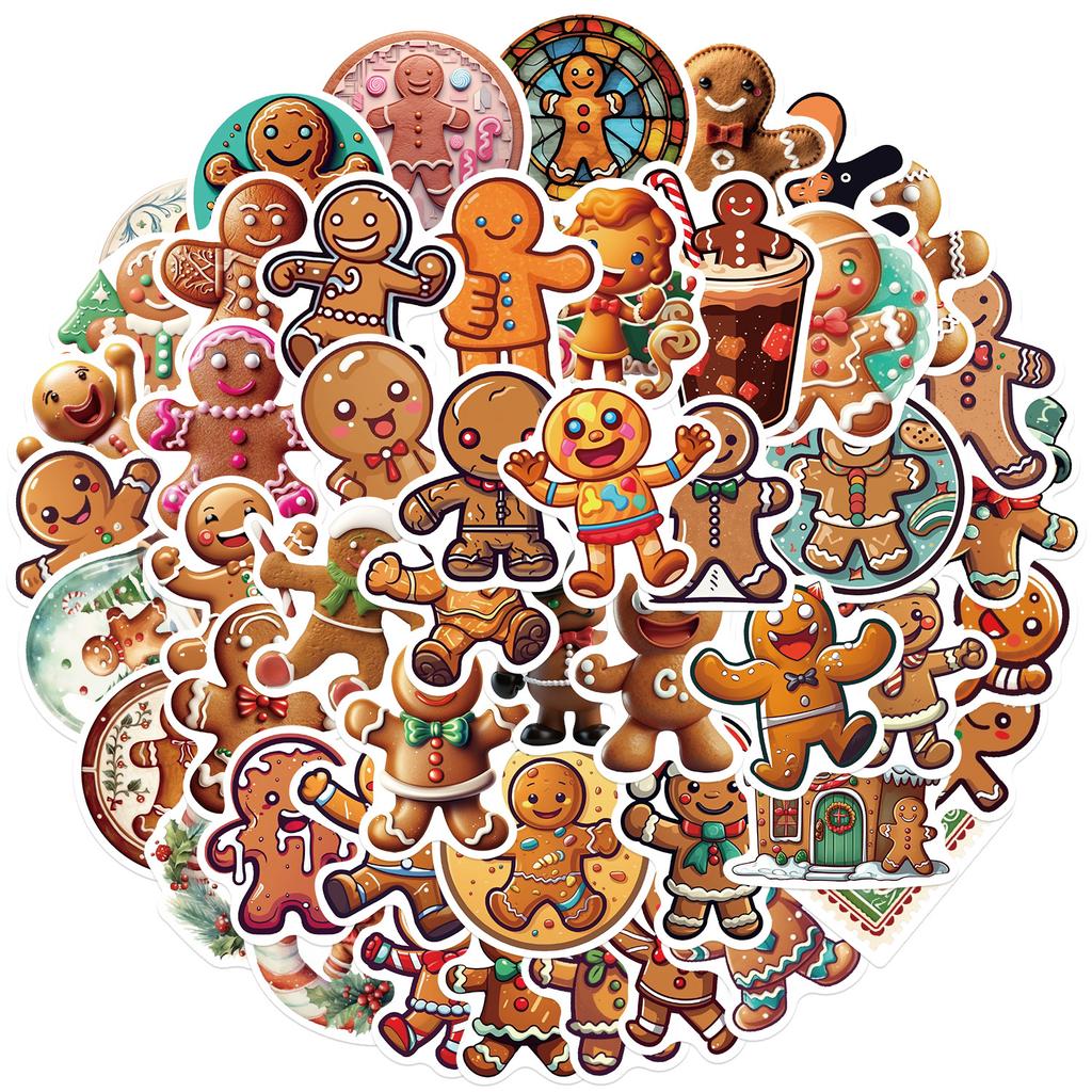 50 Cartoon Gingerbread Man Stickers Guitar Notebook Suitcase DIY Waterproof Stickers