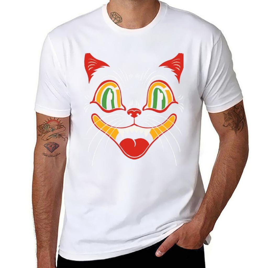 Retro Vintage Halloween Decor Black Cat Face Tshirt Summer Holiday Casual Tee