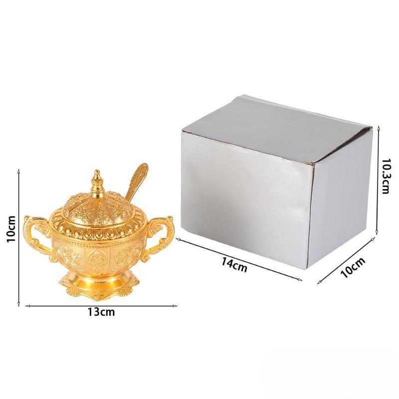 White Sugar Bowl, Creative Sugar Bowl, Flavoring Bottle, Flavoring Jar, Restaurant Kitchen, Golden Peacock Pattern Sugar Bowl