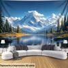 Snowy Mountain Lake Nature Tapestry, Forest Pine Tree Landscape Wall Hanging Tapestry for Home Decor