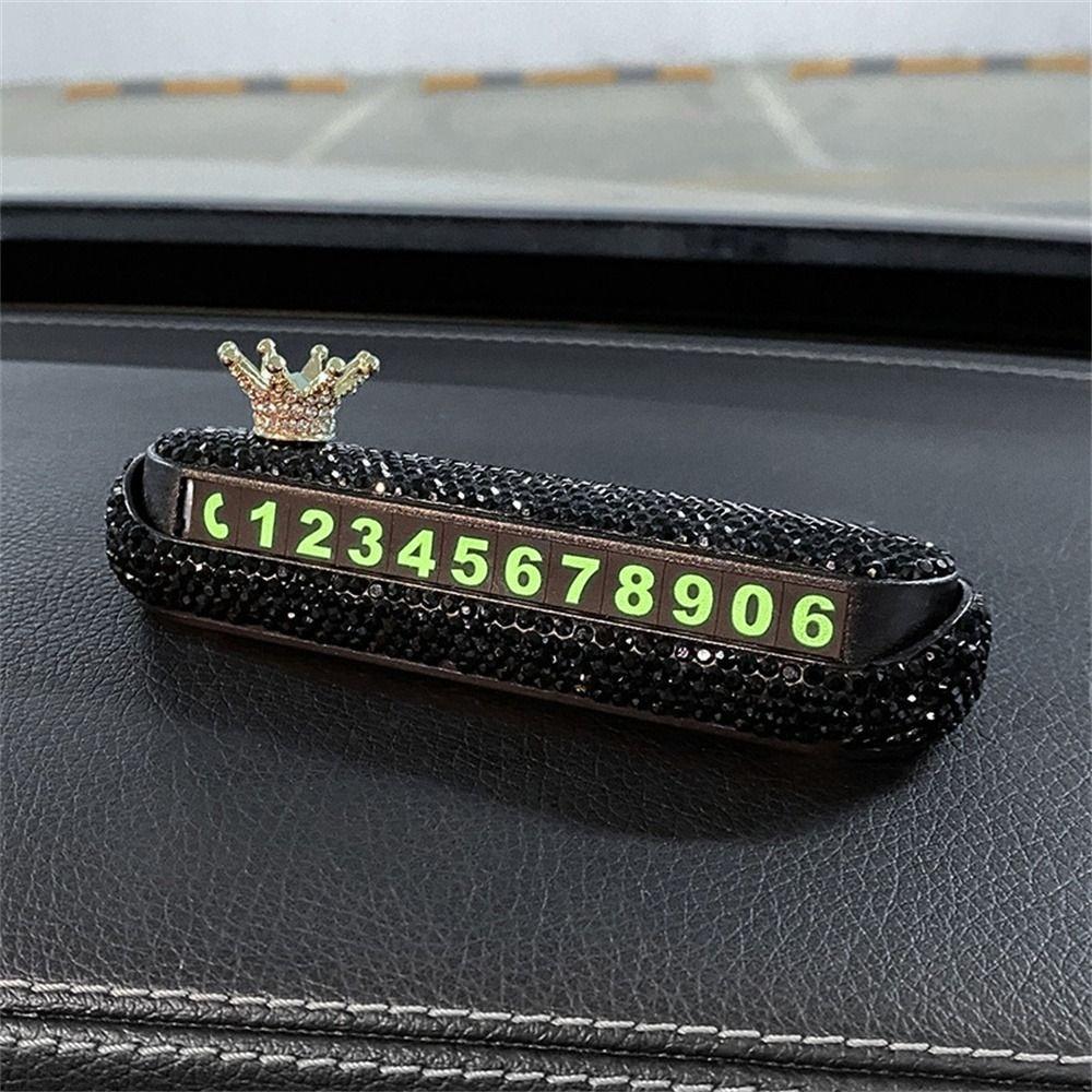 Rhinestone Car Temporary Parking Sign Luminescent Stop Sign Card Plate  Car Decoration