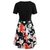 Fashion Women Short Sleeve Bow Knot Bandage Top Sunflower Print  Dress Suit