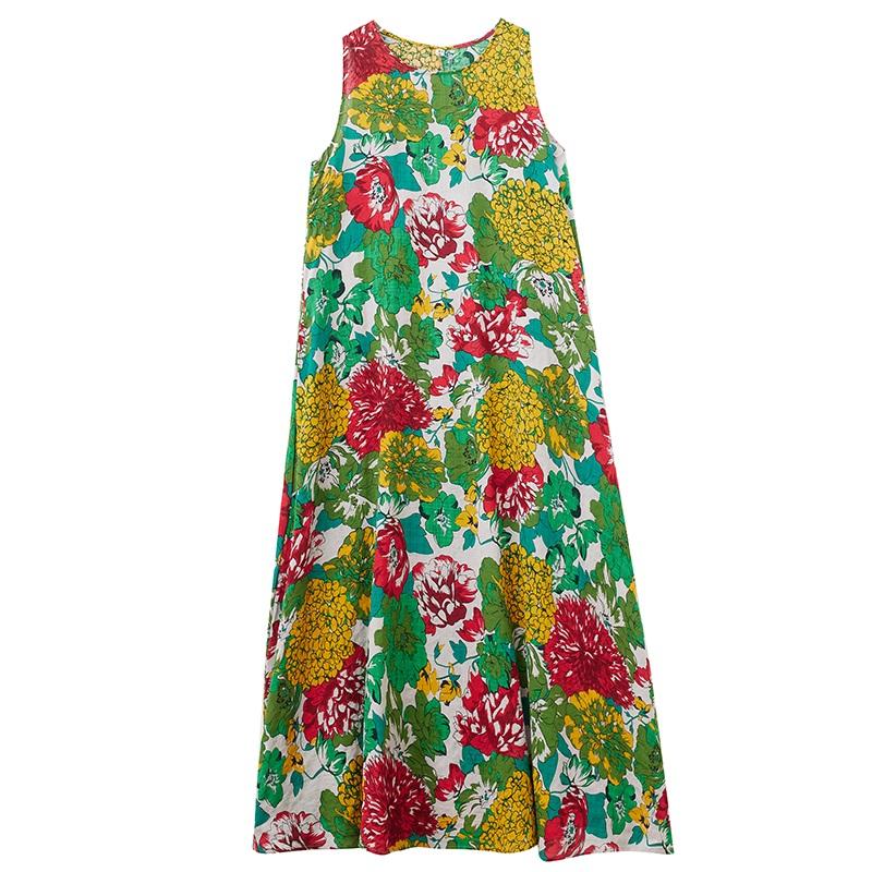 Fără mâneci Plus size vintage Floral nou în rochii pentru femei rochie lejeră lungă de vară