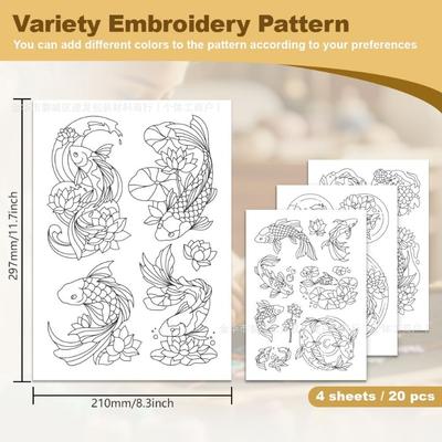 A4 Koi Fish Airplane Ball Suit Pattern Embroidery Stabilizer - Self-Adhesive Water-Soluble Nonwoven Fabric for Easy Stitching
