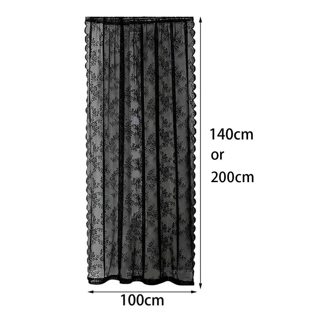 1Pcs Floral Embroidered Lace Curtain 100x200cm Rod Pocket Sheer Curtain Polyester Black Window Drape Shades