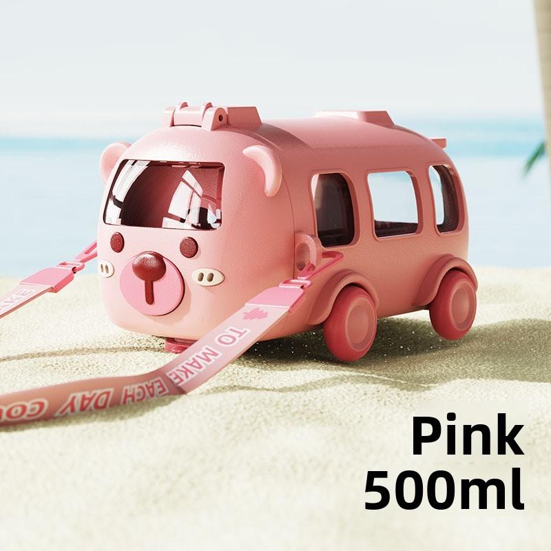 Baby Bus Cartoon Kids Plastic Drinking Cup With Straw And Leakproof Design For School And Party