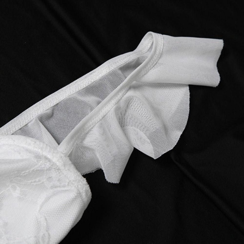 Transparent Lace Flower Tassel Camisole Ruffled Edge Sleeveless Top Women Mesh Ribbon Dress  Party