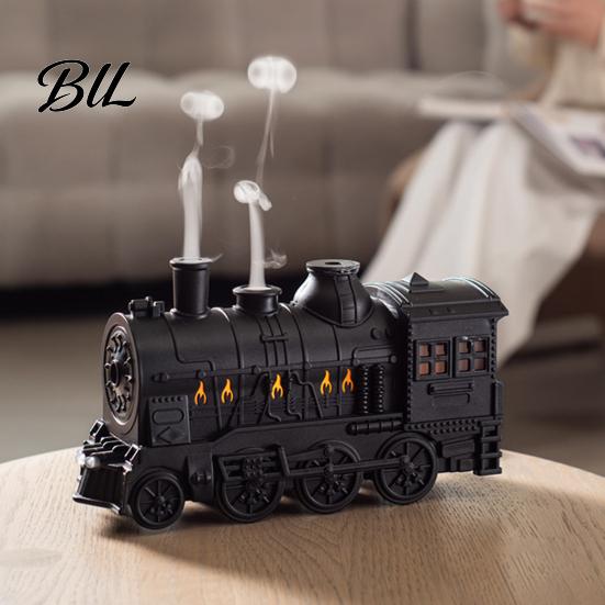 Compact Humidifiers for Desk Vintage Steam Train Aroma Diffuser, 300ml Ultrasonic Cool Mist Humidifier with Dual Silent Diffuser LED Lights,