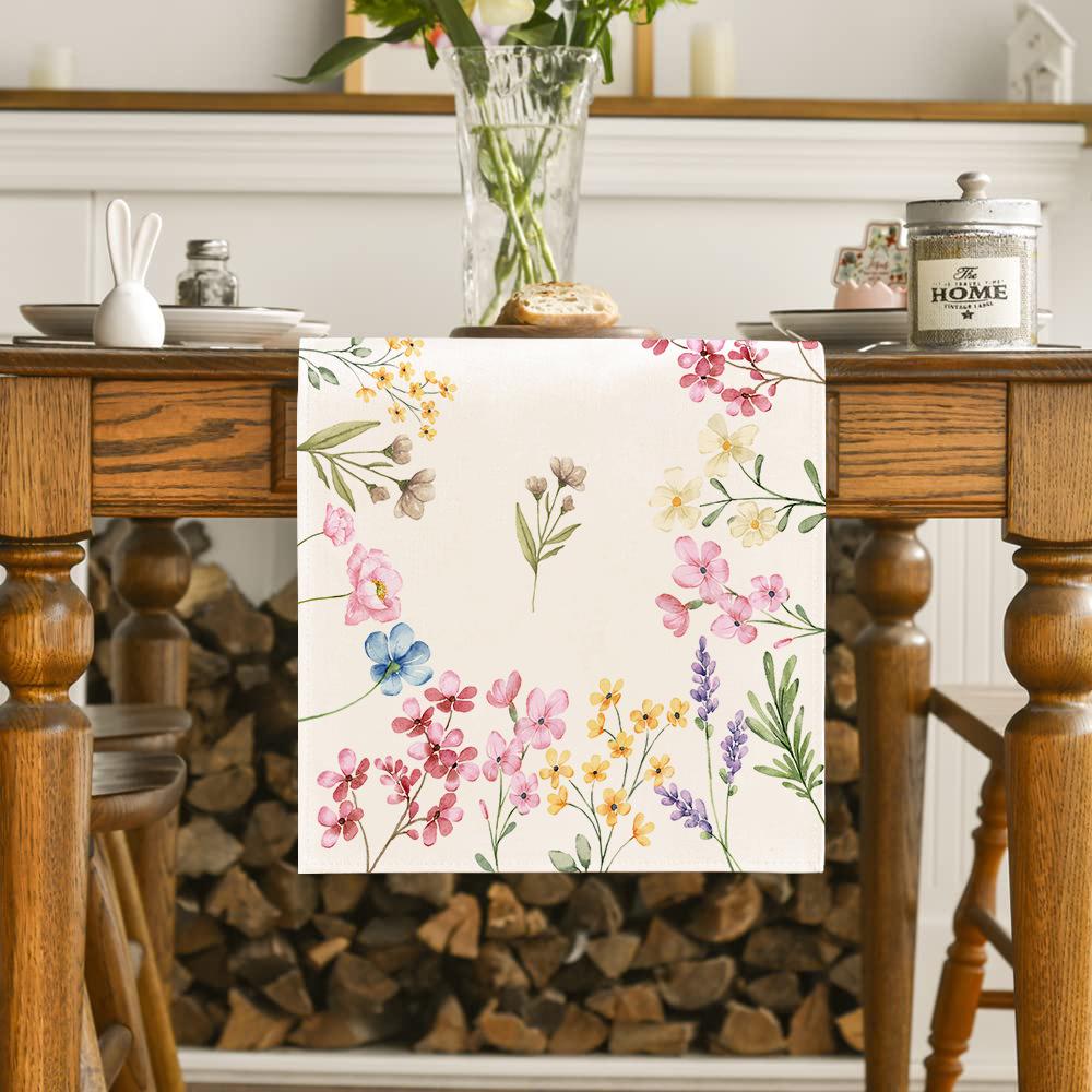 Hydrangea Butterfly Linen Table Runner - Colorful Floral Decor for Kitchen, Dining, or Party