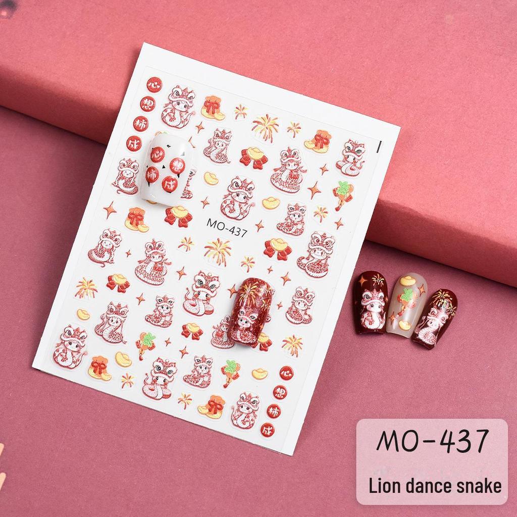2025 Novoroční Kreslený Had & Lví Tanec Nálepky na Nehty - Jarní & Štěstí Design