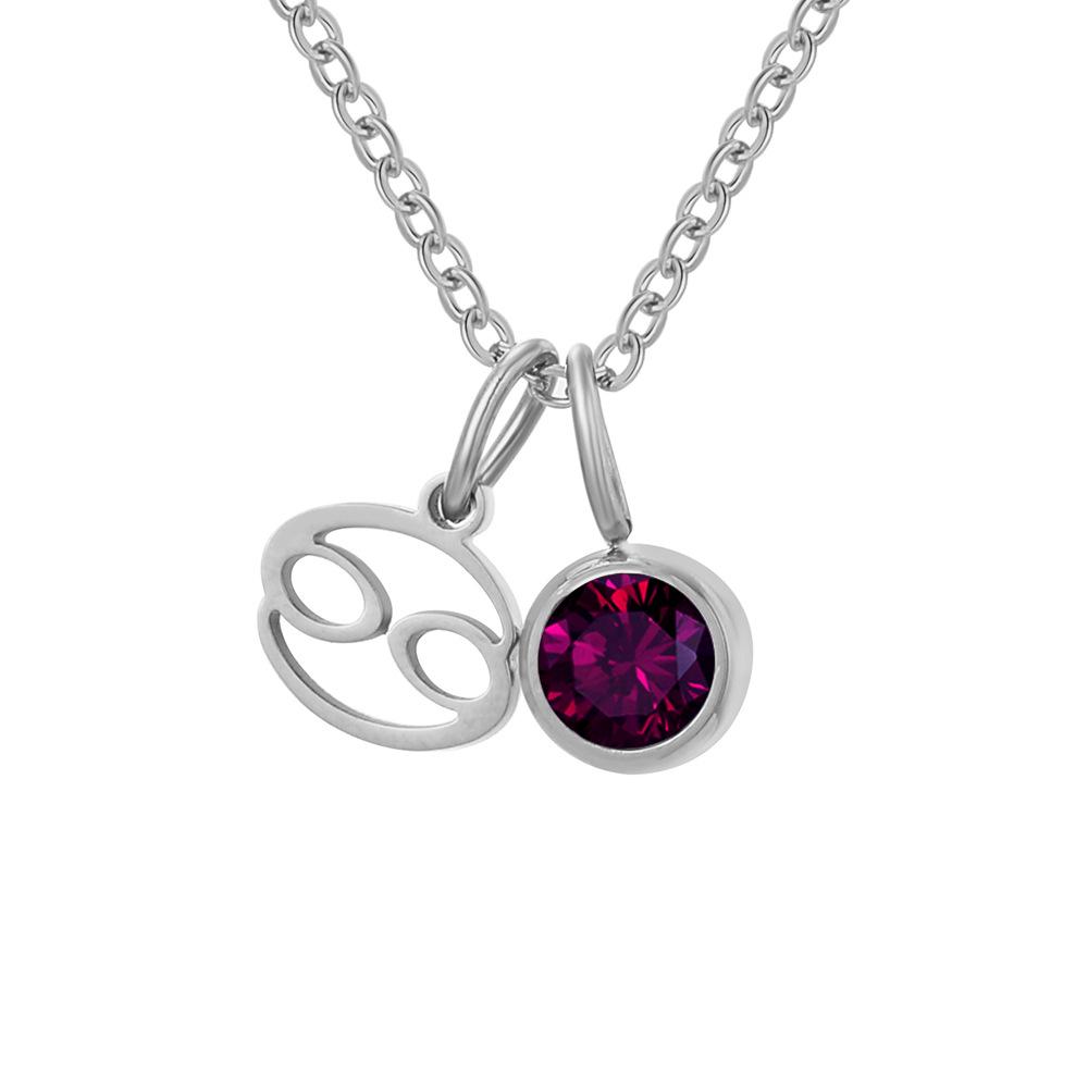 eManco Zodiac Rune Necklace with Rhinestone Birthstone in Stainless Steel