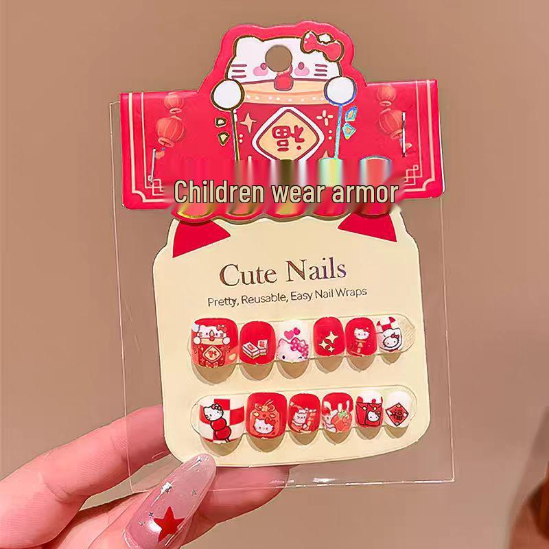 Children's Kuromi New Year Nail Stickers - Self-Adhesive, Festive Wearable Nails