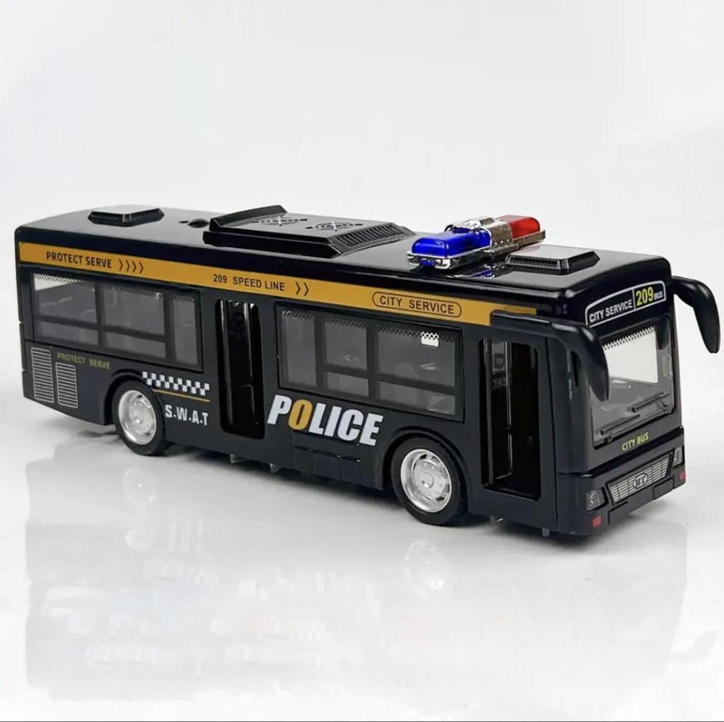 Children's Double-Decker Bus Toy: Convertible Police/Sightseeing Model with Openable Doors, Sound, Light & Inertial Motion