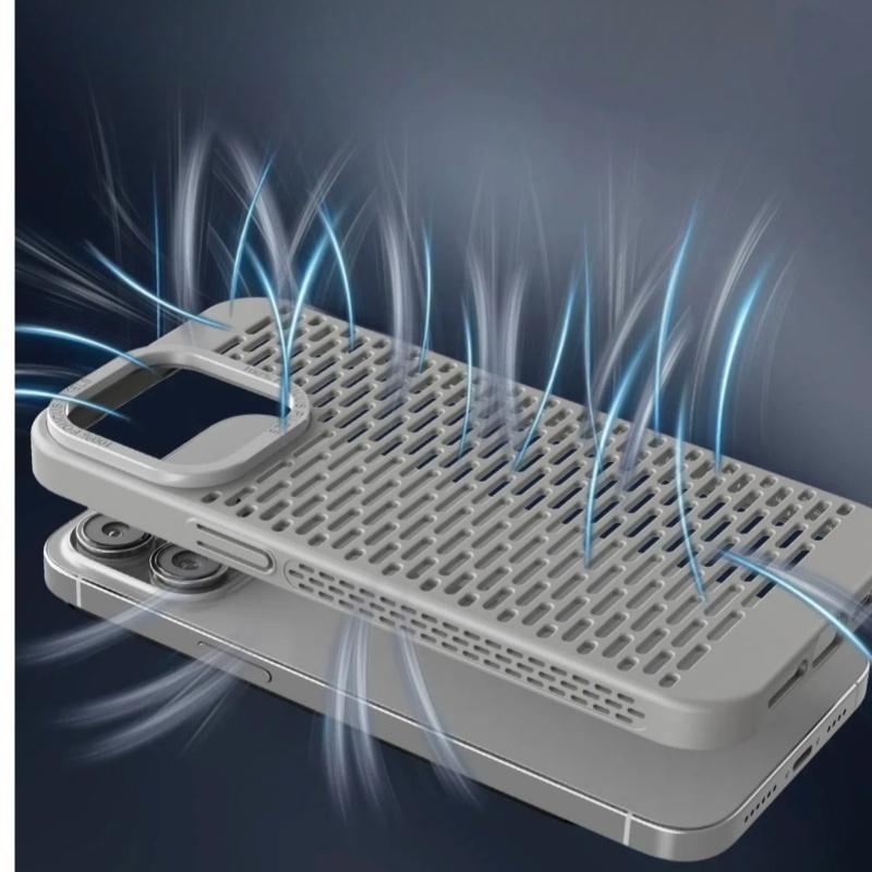 Hollow Out Cooling Heat Dissipation Phone Case For iPhone 16 15 14 Plus 13 12 11 Pro Max Metal Lens Protective Breathable Cover