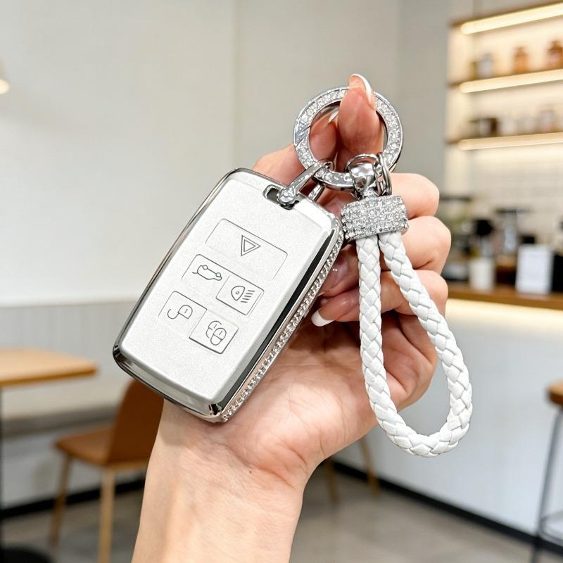 [ Side Diamonds ] 4 Buttons TPU Car Key Case Cover Shell Fob for Jaguar XE XF F-PACE & Land Rover Range Rover Evoque Discovery S