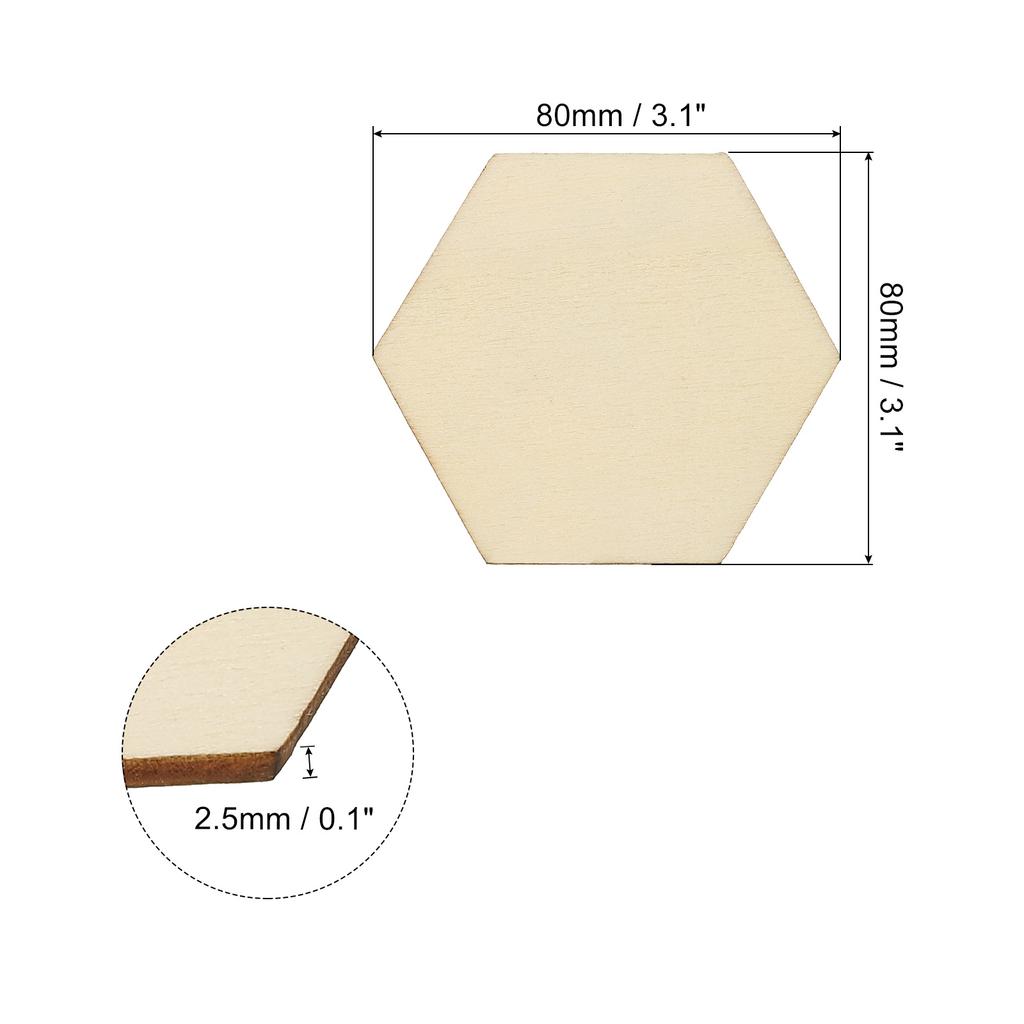 50/100/200pcs Wood Pieces Unfinished Hexagonal Wood Shapes Blank Wooden Cutouts Ornaments Natural for Christmas Craft Projects