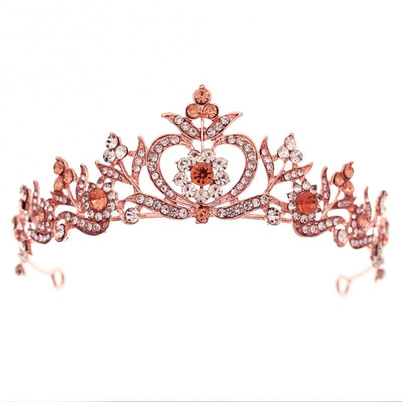 Sweet Rose Gold Birthday Crown Princess Photo Female Prom Party Performance Hair Accessories Elegant Bride Headwear