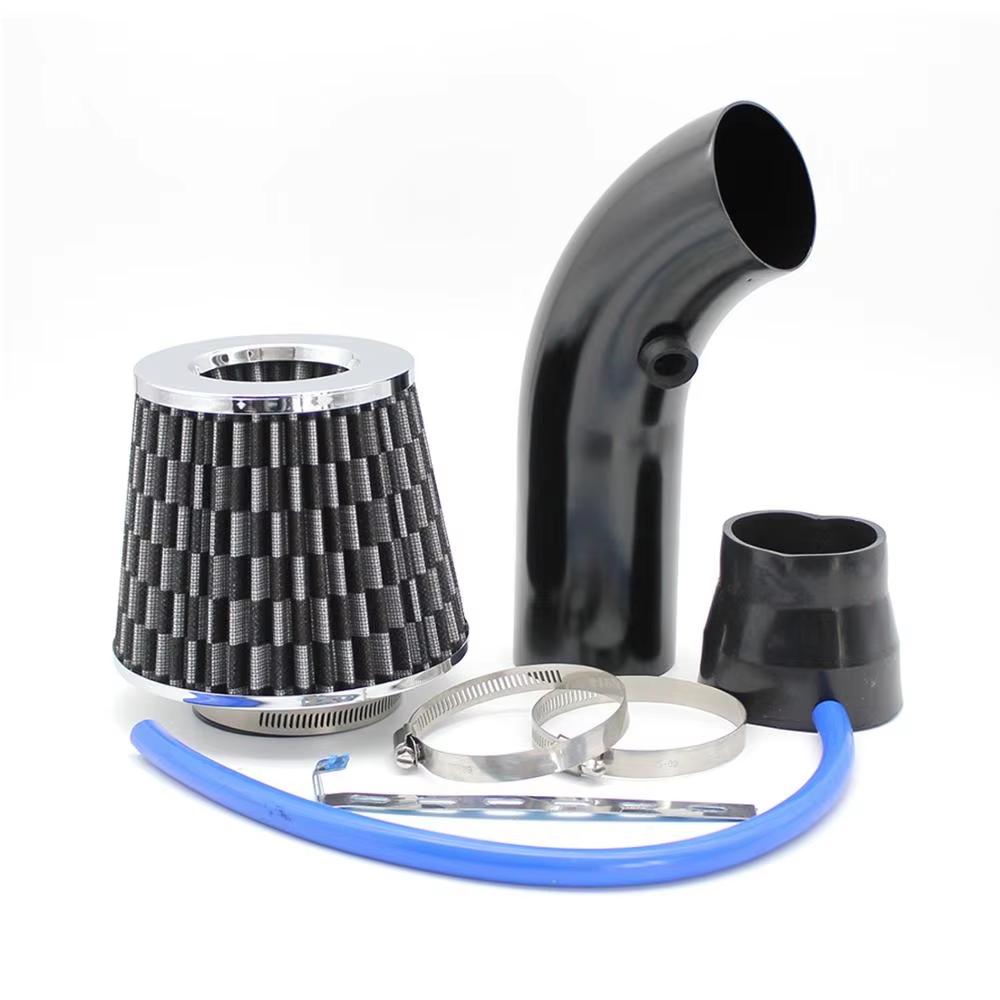 76mm Universal Car Cold Air Intake Kit with High Flow Cone Air Filter 3inch Aluminum Air Intake Pipe Automobile Rubber Hose Kit
