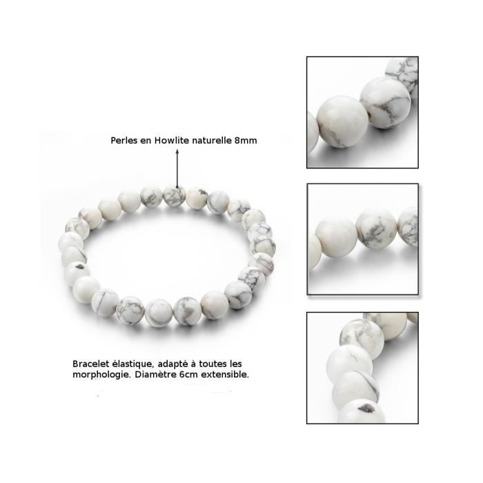 Armband - Lithotherapie - Natuurlijke Howliet - Elastisch - Verankering - Ontspanning