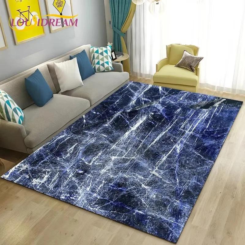 Colour Blue Gold White Marble Area Rug Large Carpet Rug for Living Room Bedroom Sofa Doormat Decoration Kids Non-slip Floor Mat