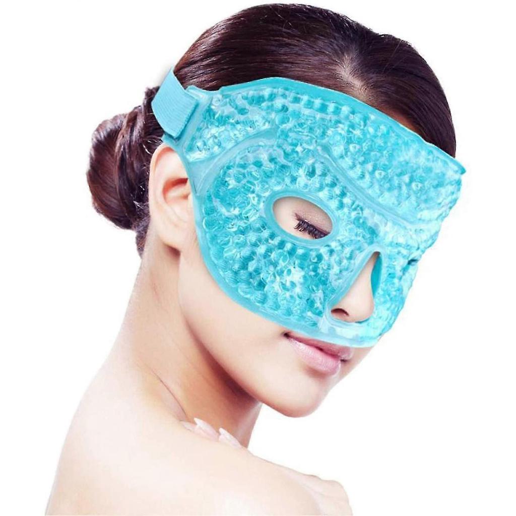 Ice Beads Eye Mask Cold Compress Hot Compress Sleeping Eye Mask Gel Plush Ice Pack Ice Mask Light Blue Product Size: 27*12CM, Total Length: 63cm, Both