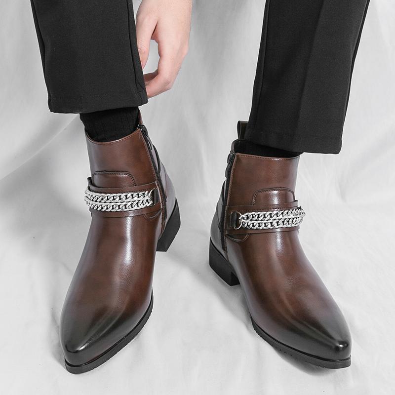 Winter Business Men Chelsea Boots Black Brown Men Comfortable Fashionable Pointed Rider Boots Outdoor Training Boots Sizes 38-46