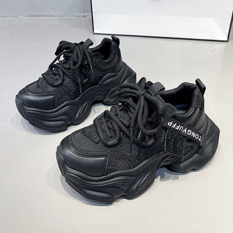 Rhinestone Daddy Shoes Women's 2025 Autumn New Versatile Fashion Non-slip Casual Thick-soled Height Increasing Casual Sneakers Women