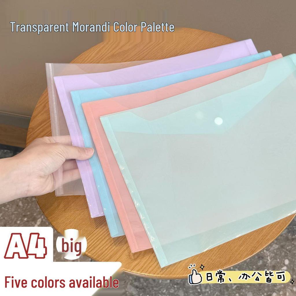 A4 Morandi Transparent Snap Button Document Folder - Waterproof Macaron Color Plastic Bag