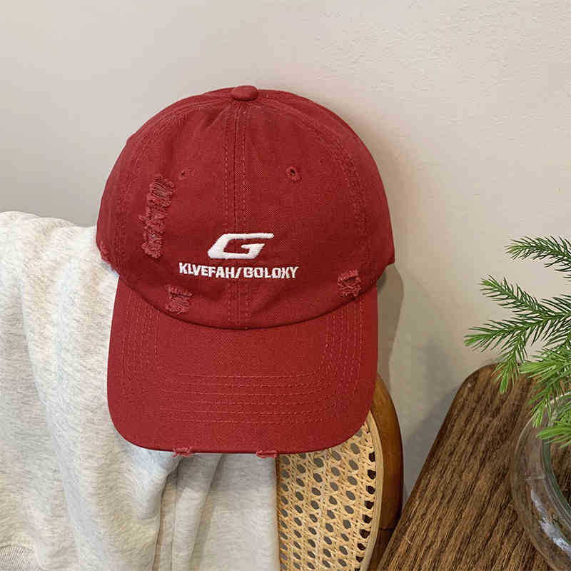 Hip Hop Embroidery Ripped Baseball Hat Female Summer Wide Brim Deepened Peaked Cap