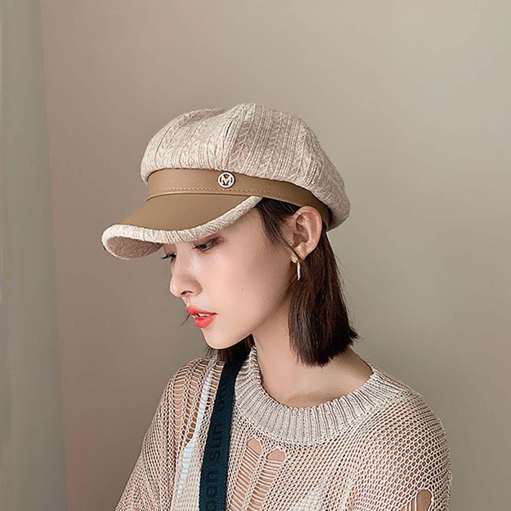 

Little Fragrant Style Letters Stripe Women Berets Korean Style Hat Painter Hat PU Leather белый