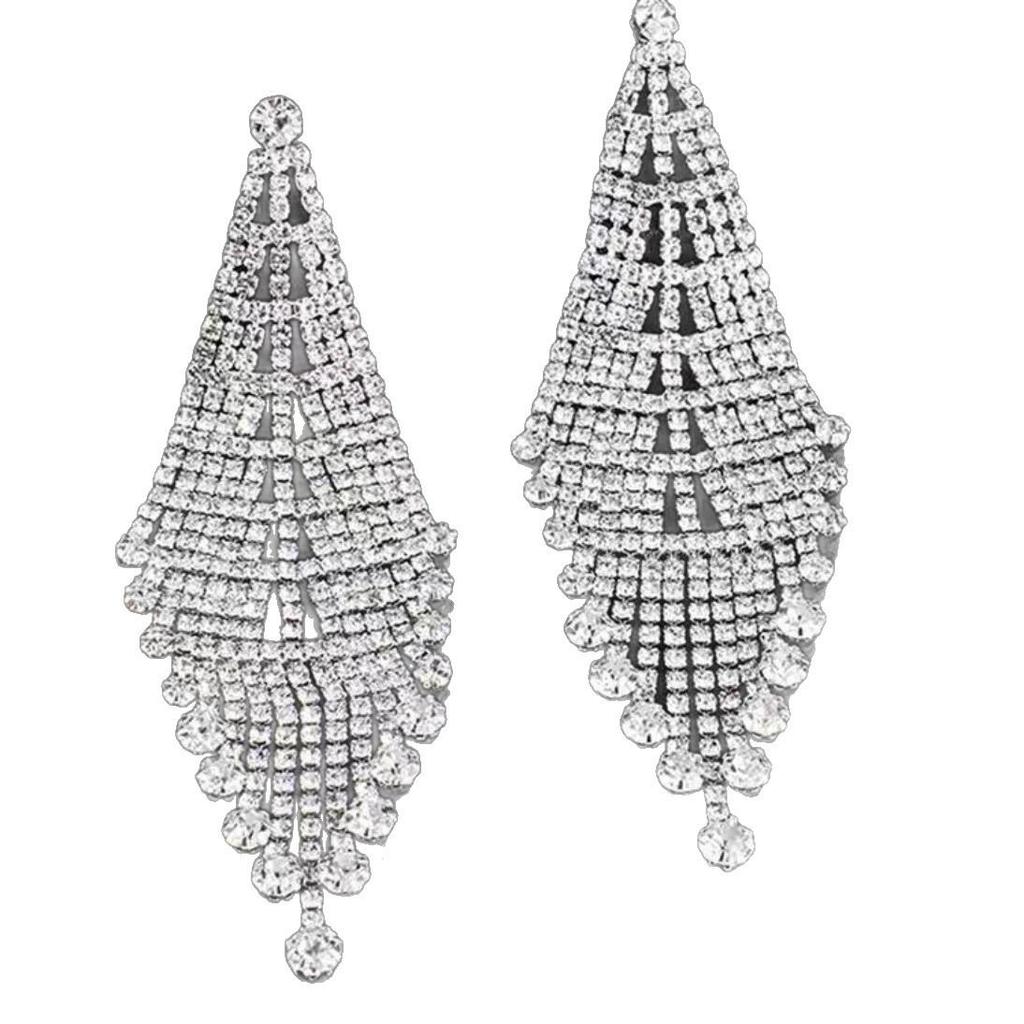 Silver Needle Rhinestone Tassel Earrings: Light Luxury, Geometric Design, Fashionable & Exquisite Studs for Women