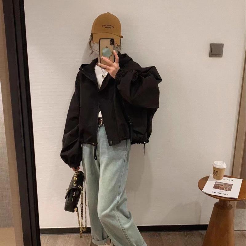 Trendy Mint 2025 Women's Hooded Jacket: Casual Spring/Autumn Windbreaker, Loose Fit, Short Length