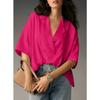 Loose Fit Short Sleeve Turn Down Collar Solid Color Casual Shirt With Pleats