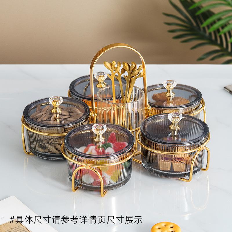 Striped Glass Snack Plate Dessert Bowl Round Clear Partition Snack Platter Plastic Cover Kitchen Storage Fruit Fork Home Decor