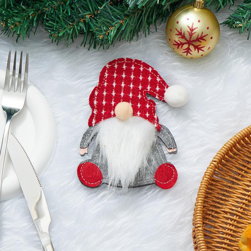 Christmas faceless doll knife and fork set with Rudolph table props and cloth - perfect for holiday entertaining!